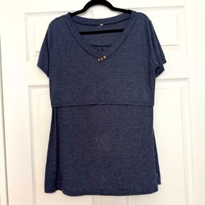 Short Sleeve V-neck Nursing Top Blue Size XL